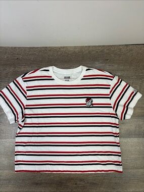 Tailgate Georgia Bulldogs Striped Embroidered Crop T-Shirt Size Medium